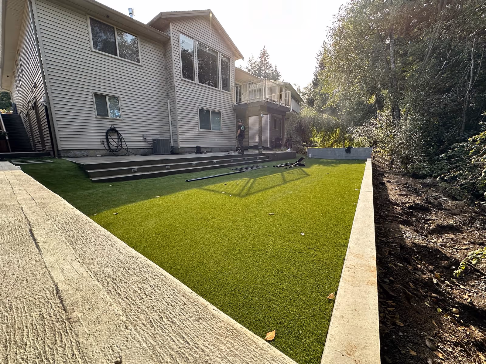 Artificial turf backyard installation in Nanaimo, BC