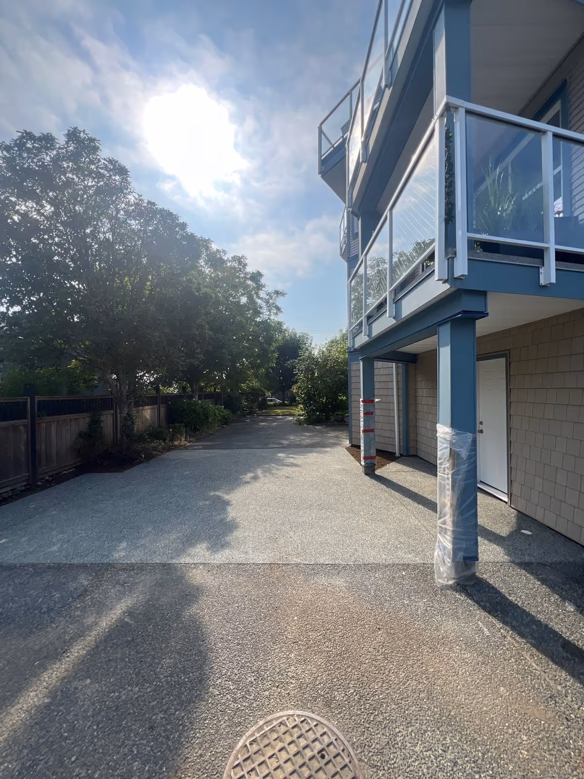 Exposed aggregate driveway at a commercial building
