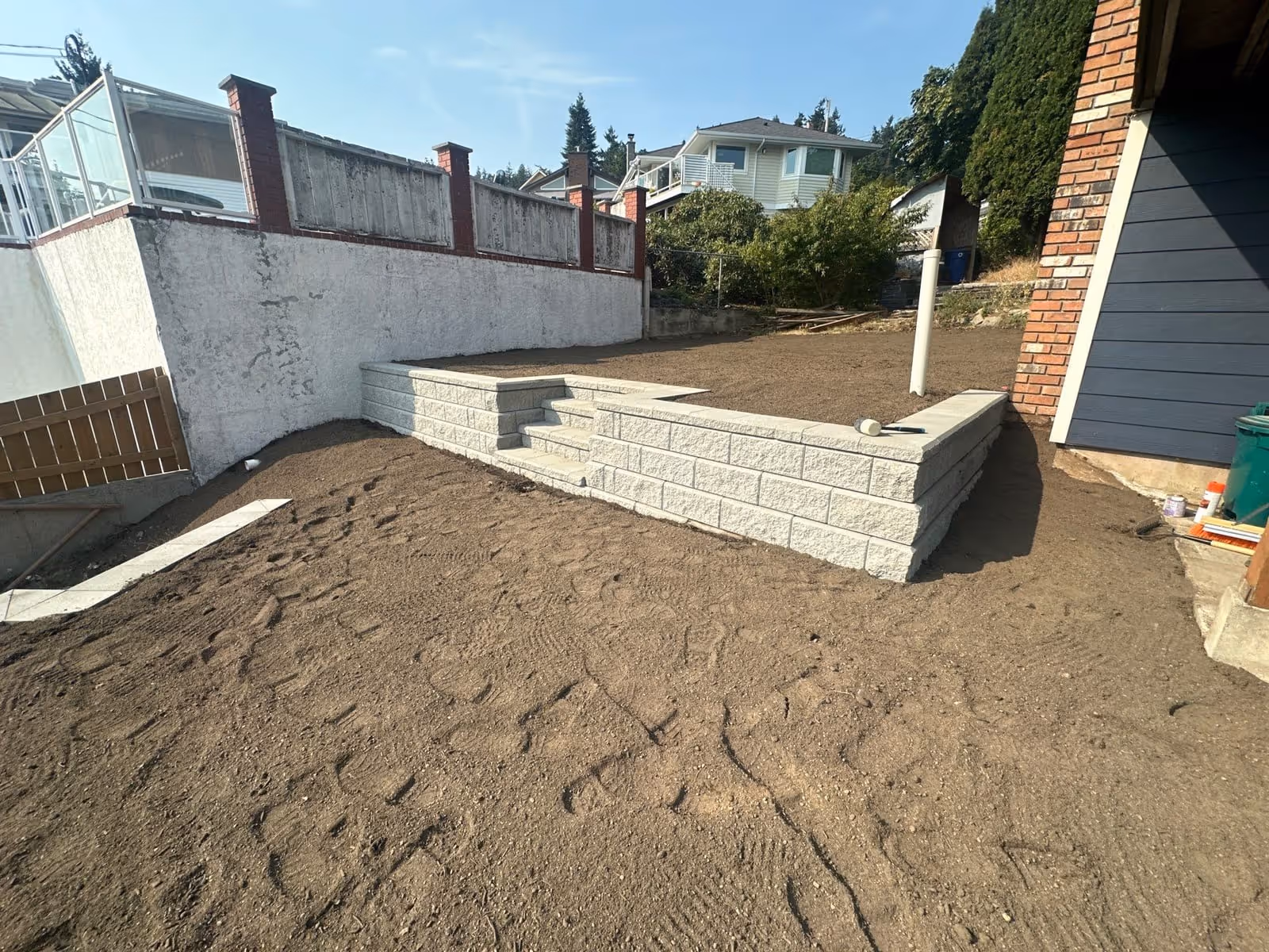Block raised garden bed under construction