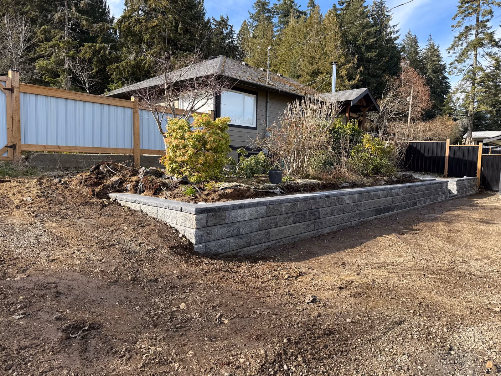 Light block raised garden bed under construction